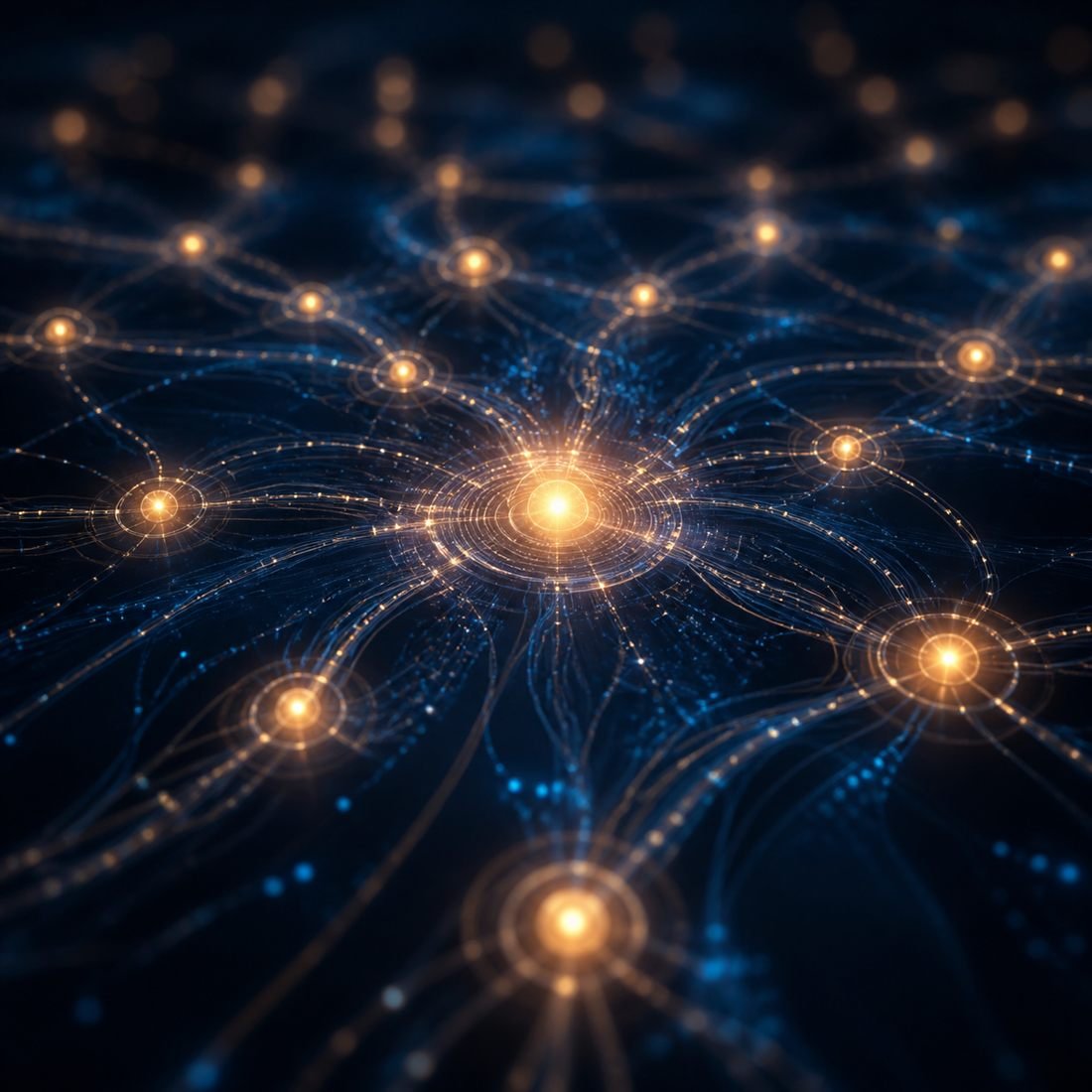 Agentic enterprise digital nervous system — interconnected AI nodes and data streams